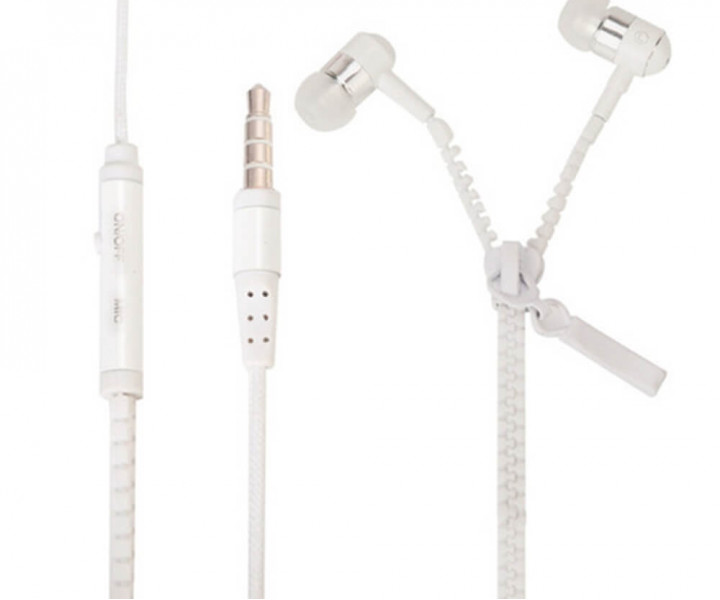 Наушники Zipper White, Mini jack (3.5 мм), вакуумные, микрофон на проводе, кабель 1.15 м